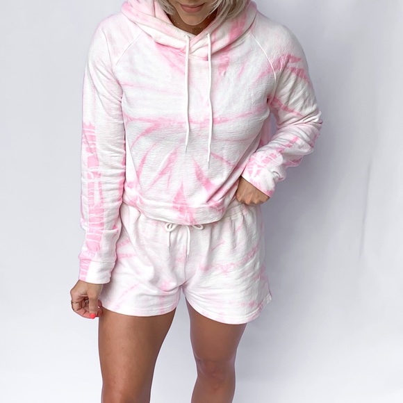 Pink Tie Dye Lounge Set Hoodie and Shorts- Size Small - Picture 3 of 4